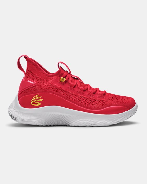Grade School Curry Flow 8 Basketball Shoes, Red, pdpMainDesktop image number 0